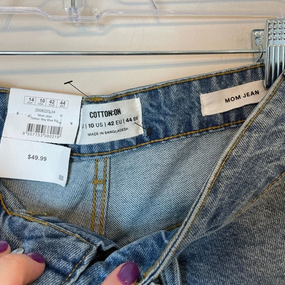 Cotton:On | Women's Medium Wash Distressed Mom Jeans Denim Size 10 High Waisted - Picture 2 of 4